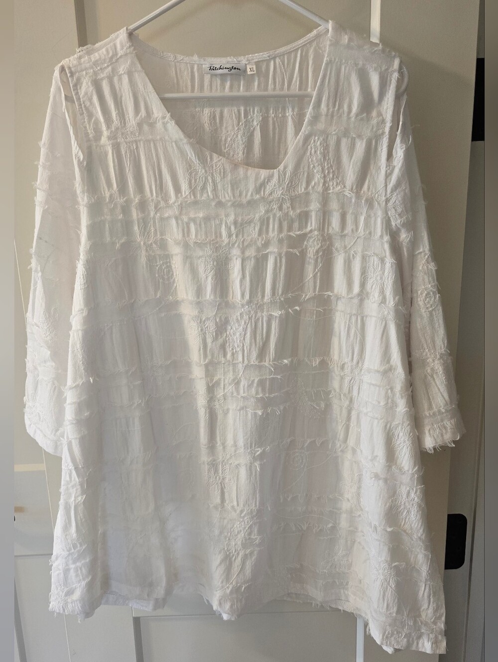 Patchington Amazing White Textured Scoop Neck Tunic Size XL